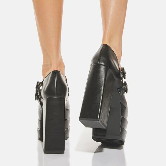 Dolls Kill Goth Lamoda Known Target Triple Stack Platform Buckle Heels 9 - Picture 3 of 4